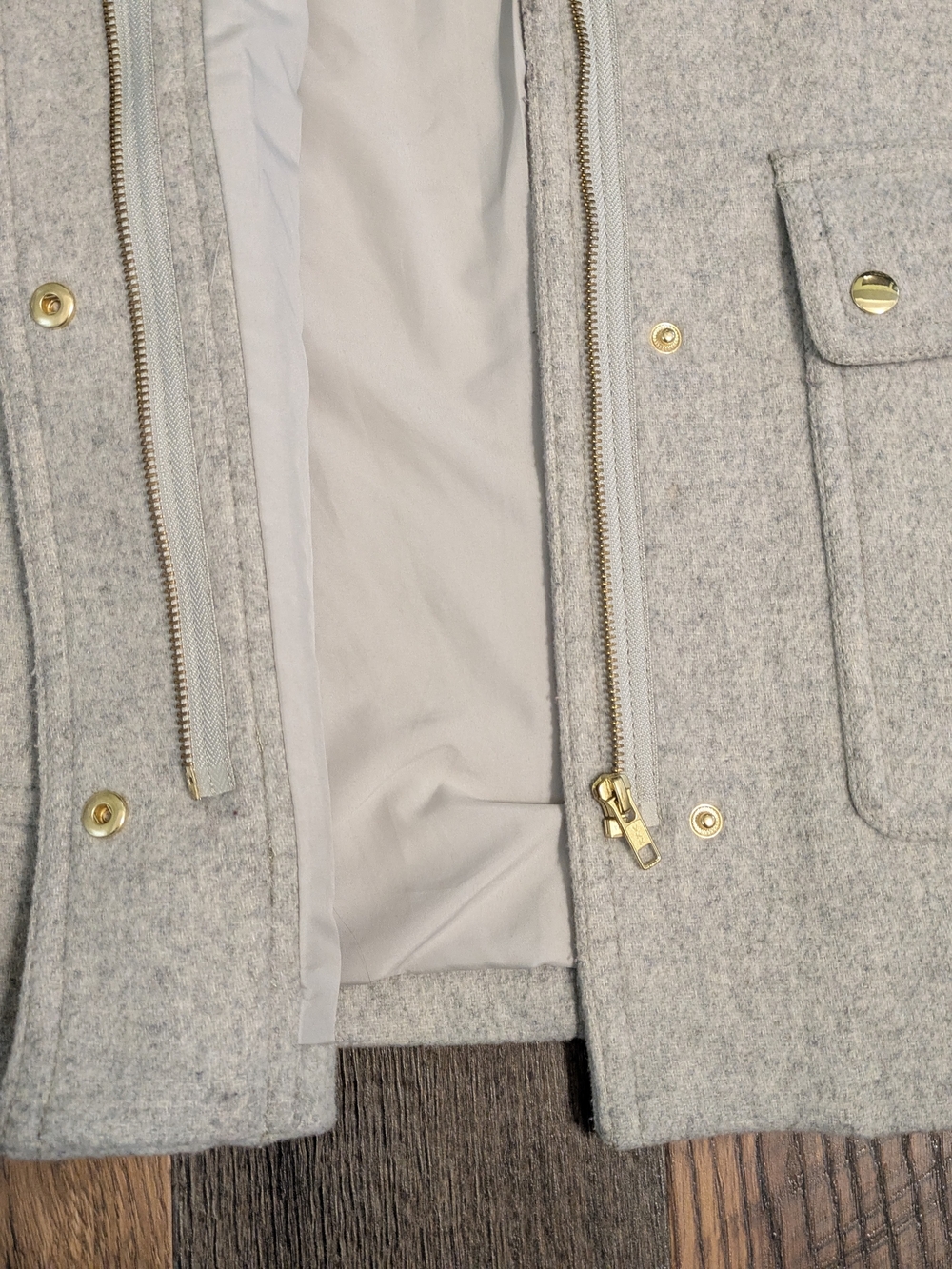 J.Crew Vail Parka Wool Jacket Light Gray Fur Trim Hood Sz 4 Peacoat Coat Chic - Picture 9 of 11